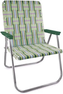 Lawn Chair USA Folding Aluminum Outdoor Patio Lawn Chair | Heavy-Duty Webbed Chairs for Camping, Sports, Beach, Yard & Tailgating | Lightweight Portable | Magnum - Spring Fling with Green Arms by GreenHaven Gardens