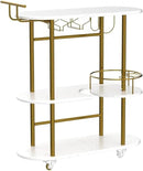 Gold Bar Carts with 4-Tier Storage Shelves, Mobile Bar Serving Cart with Wine Rack and Glass Holder, for The Home, Kitchen, Living Room, Dining Room by CozyNest Decor