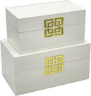 Galt International Large & Small Decorative Storage Box w/Hinged Lid - Classic Design Wood Decor Boxes with Geometric Opening Clasp - Home & Office Storage - Set of 2 (White + Gold) by CozyNest Decor