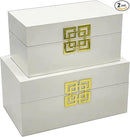 Galt International Large & Small Decorative Storage Box w/Hinged Lid - Classic Design Wood Decor Boxes with Geometric Opening Clasp - Home & Office Storage - Set of 2 (White + Gold) by CozyNest Decor