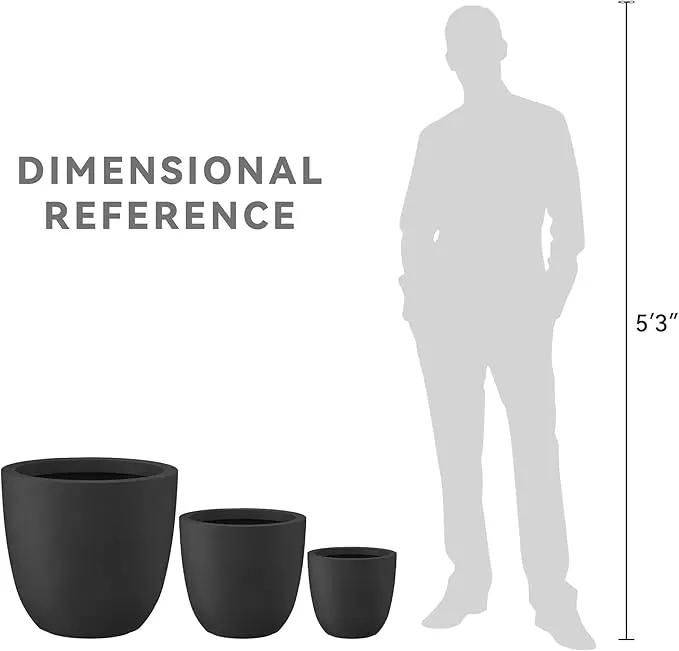 Kante 18",14",10" Dia Concrete Round Planters (Set of 3), Outdoor Indoor Large Planter Pots with Drainage Hole and Rubber Plug for Home Patio Garden, Black, photo 8 of 8