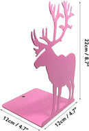 Winterworm Fashion Creative Cartoon Cute Iron Elk Moose Pattern Nonskid Metal Office Desk Bookends (Pink) by CozyNest Decor