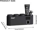 Toothbrush Sanitizer, Self Adhesive Toothbrush Holder with 3 Cups, Automatic Toothpaste Squeezer Dispenser Bathroom Accessories Set (Black) by CozyNest Decor