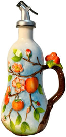 18 Oz Hand Painted Relief Ceramic Olive Oil Bottle Dispenser for Kitchen, Oil and Vinegar Bottle, Seasoning Bottle with Stainless Steel Nozzle, 540mL Oil Container with Handle for Cooking, Light Proof by CozyNest Decor