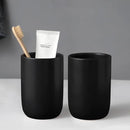 Matte Black Toothbrush Holders for Bathrooms - 2 Cups Ceramic Toothbrush Toothpaste Holders Set, Black Bathroom Tumbler Cups Reusable Toothbrush Cup Black Mouthwash Cup, Bathroom Counter Organizer by CozyNest Decor