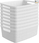 Curver Set of 8 Jute Small Decorative Plastic Organization and Storage Baskets, Perfect Bins for Home Office, Closet Shelves, Kitchen Pantry and All Bedroom Essentials by TinyTreasures Baby Boutique