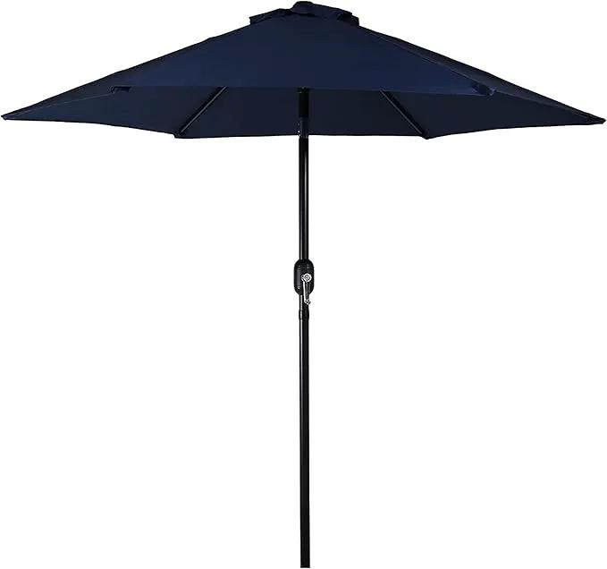 Sunnydaze Outdoor Patio Umbrella - Polyester Table Market Umbrella with Push-Button Tilt and Crank - 6 Sturdy Ribs - Blue - 7.5ft