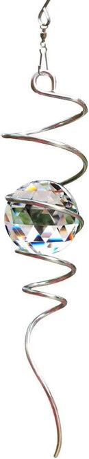 FONMY Gazing Ball Spiral Tail -Decorative Wind Spinner Sun Catcher 11 inch Tail and 2 inch Clear Crystal Orb. Indoor Outdoor Garden Decoration -13 inch Height by GreenHaven Gardens