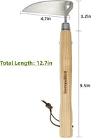 Berry&Bird Japanese Weeder-Scraper-Hoe, 12.67-Inch Gardening Sickle Hoe, Stainless Steel Bent Angle Weeding Sickle, Weeder Hoe with Ergonomic Ash Wood Handle for Weeding, Soil loosening, Digging by GreenHaven Gardens