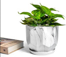 Large 7 Inch Marble White Plant Pots Planters with Saucer Tray, Mesh Pad, Drainage Hole and Stopper, Hand Glazed Flower Pot, Garden Indoor Outdoor Planter, Modern Home Decor (Ceramic, White) by GreenHaven Gardens