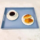 Light Blue Decorative Tray, Rectangular Large Serving Tray with Handles, Plastic Coffee Table Tray for Ottoman, Living Room, Kitchen Tabletop, 15.7” x 11.8” x1.6” by CozyNest Decor