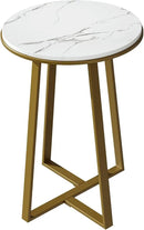 Round End Tables, Small Side Table White Marble Texture MDF Top,Metal Frame Gold Color, Tall End Table for Bed Room,Coffee Tea End Table for Living Room (White Marble+Gold) by CozyNest Decor