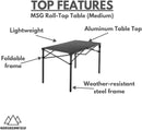 Heavy-Duty Roll-Top Table for Camping - Portable Aluminum-Top Folding Table with Steel Frame by Caddis Sports (Medium) by GreenHaven Gardens