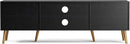 TV Stand for TVs up to 65'', Entertainment Center with Rattan Door, Shelves & 2 Cabinets, Boho Media TV Console for Living Room, Bedroom, Black by CozyNest Decor