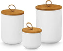 Canister Sets for Kitchen,Ceramic Kitchen Canisters for Countertop with Airtight Wood Lids for Serving Ground Coffee, Tea, Spice, Grains, Sugar, Salt (White Pack of 3 (8.7/27/44 Oz)) by CozyNest Decor