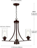 BONLICHT 3 Lights Oil-Rubbed Bronze Traditional Chandelier Rustic Kitchen Island Lighting Fixtures Hanging Clear Glass Cylinder Pendant Lights Classic Ceiling Light for Dining Room Bedroom Foyer by CozyNest Decor