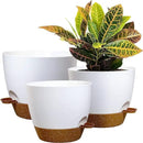 10/9/8 inch Self Watering Pots, Set of 3 Plastic Planters with Mesh Drainage Holes and Deep Reservoir for Indoor Outdoor Garden Plants and Flowers, White with Brown by GreenHaven Gardens