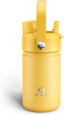Kids Insualated Water Bottle with Straw - 12oz Stainless Steel Water Bottle with Dual Spouts, Leak-Proof, BPA-Free, Double Wall Vacuum Keeps Cold for 24 Hours for Sports, Travel, School (Elfin Yellow) by CozyNest Decor