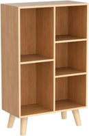 IOTXY Wooden Open Shelf Bookcase - 3-Tier Floor Standing Display Cabinet Rack with Legs, 5 Cubes Bookshelf, Pear Yellow by CozyNest Decor