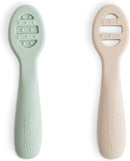 mushie Silicone First Feeding Baby Spoons | 2 Pack (Cambridge Blue/Shifting Sand) by TinyTreasures Baby Boutique