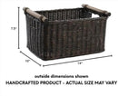 The Basket Lady Pole Handle Wicker Storage Basket, Small, 14 in L x 10 in W x 7.5 in H, Antique Walnut Brown by CozyNest Decor
