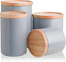 Sweejar Kitchen Canisters Ceramic Food Storage Jar Set, Stackable Containers with Airtight Seal Wooden Lid for Serving Ground Coffee, Tea, Herbs, Grains, Sugar, Salt - Set of 4(Gray) by CozyNest Decor