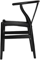 Wishbone Chair, Solid Wood Armrest Woven Seat Chair, Kitchen & Dining Chair, Wishbone Y Black Chairs - Set of 2 (Ash Wood - Black) by CozyNest Decor