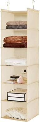 MAX Houser 6 Tier Shelf Hanging Closet Organizer, Cloth Hanging Shelf with 2 Sturdy Hooks for Storage, Foldable (Beige) by CozyNest Decor