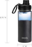 DRINCO Stainless Steel Water Bottle Spout Lid Vacuum Insulated Double Wall Water Bottle Wide Mouth (40oz 32oz 22oz 18oz 14oz) Leak Proof Keeps Cold or Hot (18 oz, 18oz Black) by CozyNest Decor