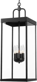 Large Outdoor Pendant Lantern Light Fixture for Front Porch, 28 Inch 4-Light Black Exterior Hanging Chandelier with Clear Glass, Outdoor Indoor Pendant Lamp for Patio, Gazebo, Entryway, Doorway by CozyNest Decor