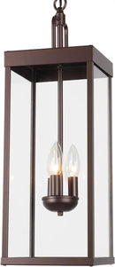 Large Outdoor Pendant Lantern Light Fixture for Front Porch, 24 Inch 3-Light Bronze Exterior Hanging Chandelier with Clear Glass, Outdoor Indoor Pendant Lamp for Patio, Gazebo, RZ008L-H ORB by CozyNest Decor