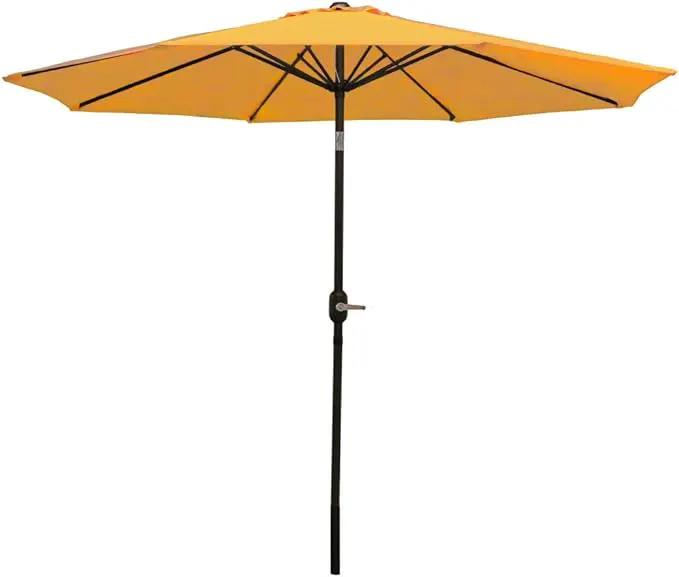 Sunnydaze Outdoor Patio Umbrella - Polyester Table Market Umbrella with Push-Button Tilt and Crank - 8 Sturdy Ribs - Gold - 9ft, photo 2 of 10