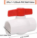 2Pcs 1-1/2" PVC Ball Valve Water Pipe Shut-off Valve Socket with Red T-Handle for Cold Water Supply lines, Irrigation Pipe fitting System(Socket x Socket), Schedule 40 by GreenHaven Gardens