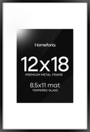 Homeforia 12x18 Picture Frame Black, High End Metal 12x18 Poster Frames with Mat 8.5x11 Photo, 12 x 18 Black Frames Matted to 8.5 by 11 inch Print, 18x12 Thin Frame, Tempered Glass, Wall Kit, Set of 1 by CozyNest Decor