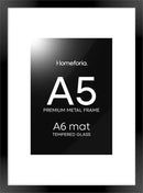 Homeforia A5 Picture Frame Black, High End Metal 5.8x8.3 Frames Matted to 4.1x5.8 Print, A5 Photo Frame with Mat A6, 5.8 x 8.3 Poster Frame, 8.3x5.8 Display Frames, Tempered Glass, Wall Kit, Set of 1 by CozyNest Decor