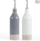 famiware Milkyway 16oz Ceramic Olive Oil Dispenser Bottle, Olive Oil and Vinegar Dispenser Bottle Set of 2 with Stainless Steel Pourers, Suitable for Storage Vinegar, Liquids, White and Dark Gray by CozyNest Decor