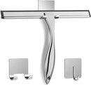 All-Purpose Stainless Steel Shower Squeegee for Shower Doors with 2 Adhesive Hooks, Bathroom Cleaner Tool Household Window Mirror Squeegee for Home Cleaning, Glass Door, Tile Wall, Car, 12 Inch Silver by CozyNest Decor