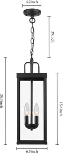Large Outdoor Pendant Lantern Light Fixture for Front Porch, 20 Inch 2-Light Black Exterior Hanging Chandelier with Clear Glass, Outdoor Indoor Pendant Lamp for Patio, Gazebo, Entryway, Doorway by CozyNest Decor