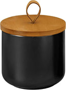 Ceramic Storage Jars, Modern Elegant Highly Polished Airtight Gorgeous Storage Canisters with Wooden Lid Small Food Stroage Jar for Kitchen Spice Tea Vanilla Sugar Coffee Beans (Black trumpet) by CozyNest Decor