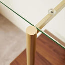 Glass Console Table for Living Room, Foyer & Entrance, 2-Tiers Mid-Century Modern Sofa Table with Clear Glass Top, Walnut Finish Wood Top and Gold Finish Metal Frame by CozyNest Decor