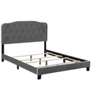 CasaFoyer Amelia Performance Velvet Queen Bed | Luxurious Design | Stain-Resistant | Button-Tufted Headboard | Solid Wood Construction | Non-Marking Legs | Maximum Stability | Elegant Curves | Opulent Appearance | Gray