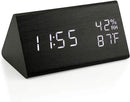 OCT17 Wooden Alarm Clock, Smart LED Digital Clock for Bedroom/desks, Upgraded with Time Temperature, Adjustable Brightness and Voice Control, Humidity Displaying - Black by CozyNest Decor