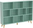IOTXY Wooden Open Shelf Bookcase - 3-Tier Floor Standing Display Cabinet Rack with Legs, 10 Cubes Kids Bookshelf, Tiffany-Green by CozyNest Decor