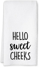 Hello Sweet Cheeks Hand Towel, Waffle Weave Microfiber Bathroom Towel, Funny Rustic Farmhouse Decor, Cute Guest Bathroom Accent by CozyNest Decor