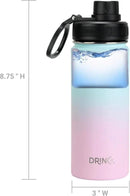DRINCO Stainless Steel Water Bottle Spout Lid Vacuum Insulated Double Wall Water Bottle Wide Mouth (40oz 32oz 22oz 18oz 14oz) Leak Proof Keeps Cold or Hot (18 oz, 18oz Macaron) by CozyNest Decor