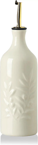 Sweejar Ceramic Olive Oil Dispenser Bottle 20 Oz Relief Opaque Oil Cruet Protects To Reduce Oxidation Suitable for Storage Vinegar, Soy Sauce, Coffee Syrup, Liquids, Set of 1 (Beige Gold Spout) by CozyNest Decor