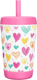Kid Insulated Stainless Steel Tumbler with Silicone Straw, 12oz Sippy Cup for Kids (Playful Hearts) by TinyTreasures Baby Boutique