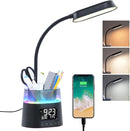WILIT LED Kids Desk Lamp, Dimmable Study Lamp for Home Office Desk Accessories, with Pen Holder & Clock, USB Charging, RGB Night Light, Bedroom & College Dorm Room Essentials for Girls - Black by TinyTreasures Baby Boutique