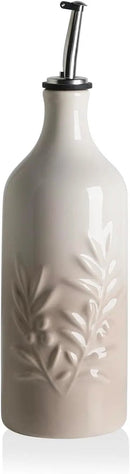 Sweejar Ceramic Olive Oil Dispenser Bottle, 20 Oz Relief Opaque Oil Cruet Protects Oil To Reduce Oxidation, Storage Vinegar, Soy Sauce, Coffee Syrup, Liquids, Set of 1 (Gradient Fog Gray) by CozyNest Decor