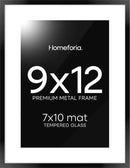 Homeforia 9x12 Picture Frame Black, High End Metal 9 x 12 Poster Frames with Mat 7 by 10 inch Photo, 9by12 Frame Matted to 7x10 in Art, 12x9 Wall or Tabletop Frames, Tempered Glass, Wall Kit, Set of 1 by CozyNest Decor